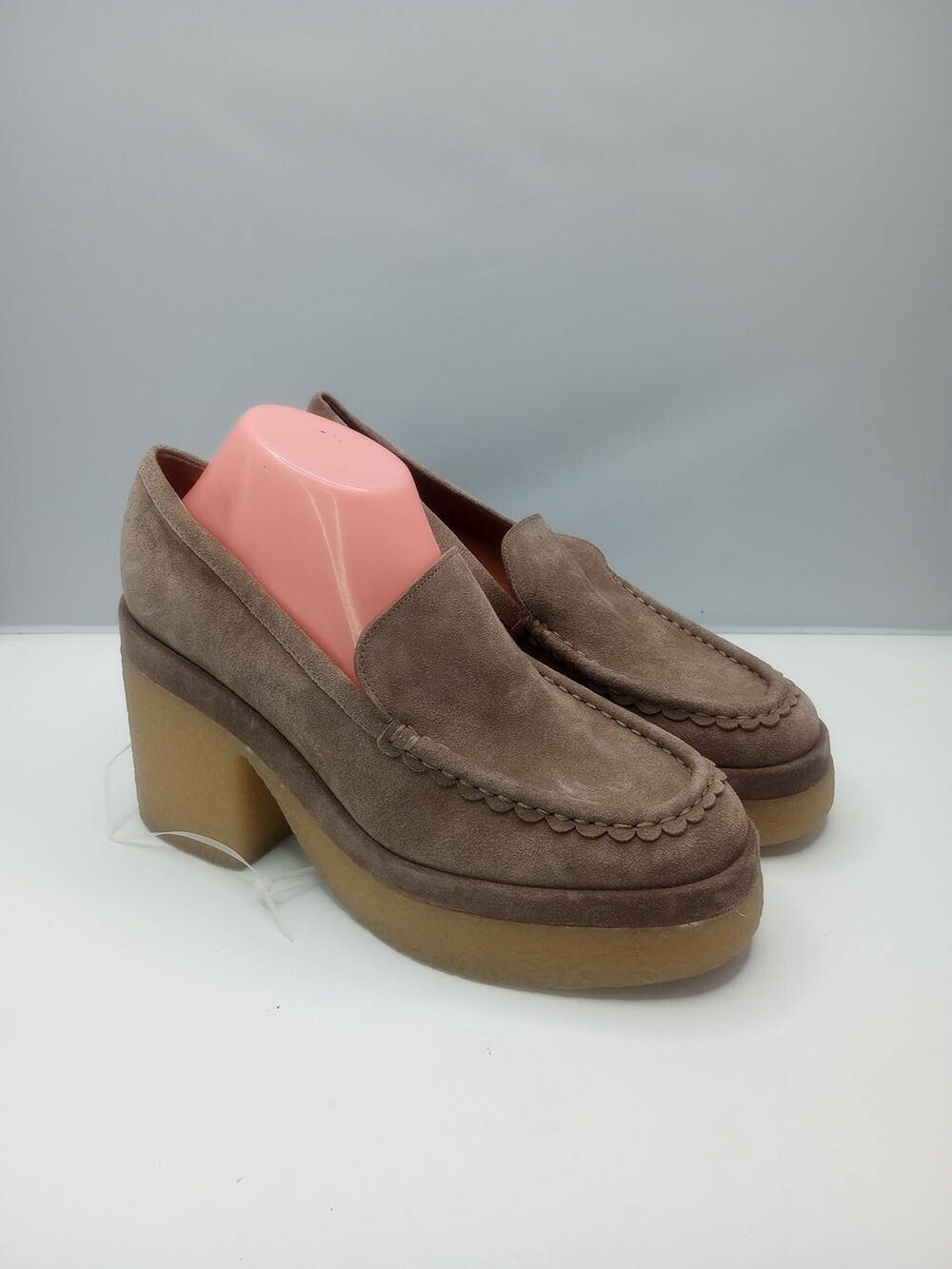 MARC FISHER Lina Women's Platform Loafer suede Medium Natural platform 9.5M New